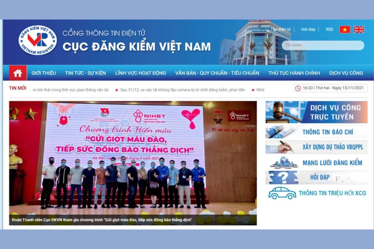 Đầu tiên, truy cập vào trang web chính thức của Cục Đăng kiểm Việt Nam