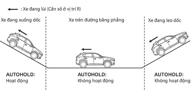 Khi bật chế độ Auto Hold sẽ tạo ra một lực giữ phanh được kích hoạt giúp giữ xe ổn định