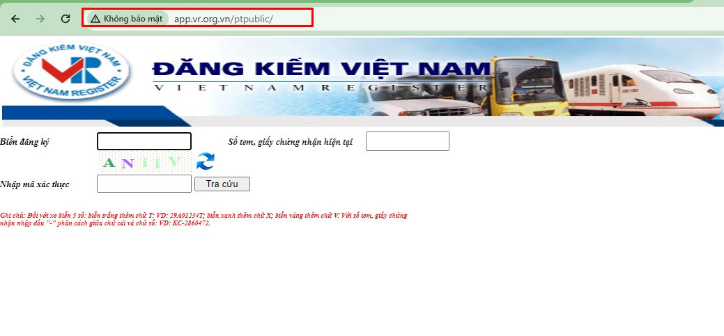 Truy cập trang web Đăng kiểm Việt Nam để tra cứu biển số xe ô tô online