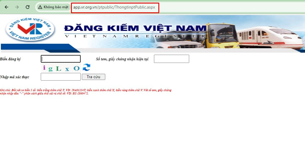 Truy cập website Đăng Kiểm Việt Nam để tra cứu biển số xe tỉnh Bắc Kạn