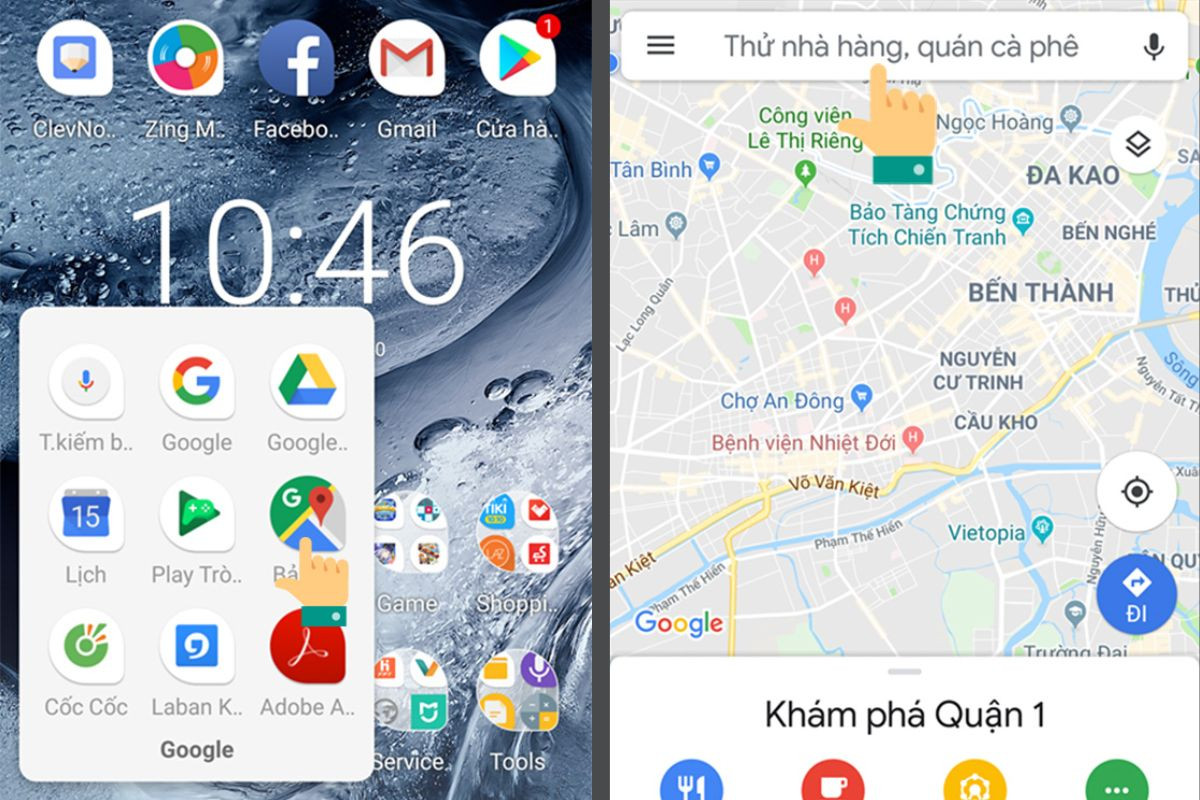 Mở ứng dụng Google Maps và nhập địa chỉ hoặc điểm đến vào thanh tìm kiếm