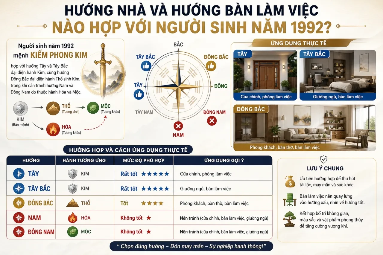Hướng Nhà Và Hướng Bàn Làm Việc Nào Hợp Với Người Sinh Năm 1992?