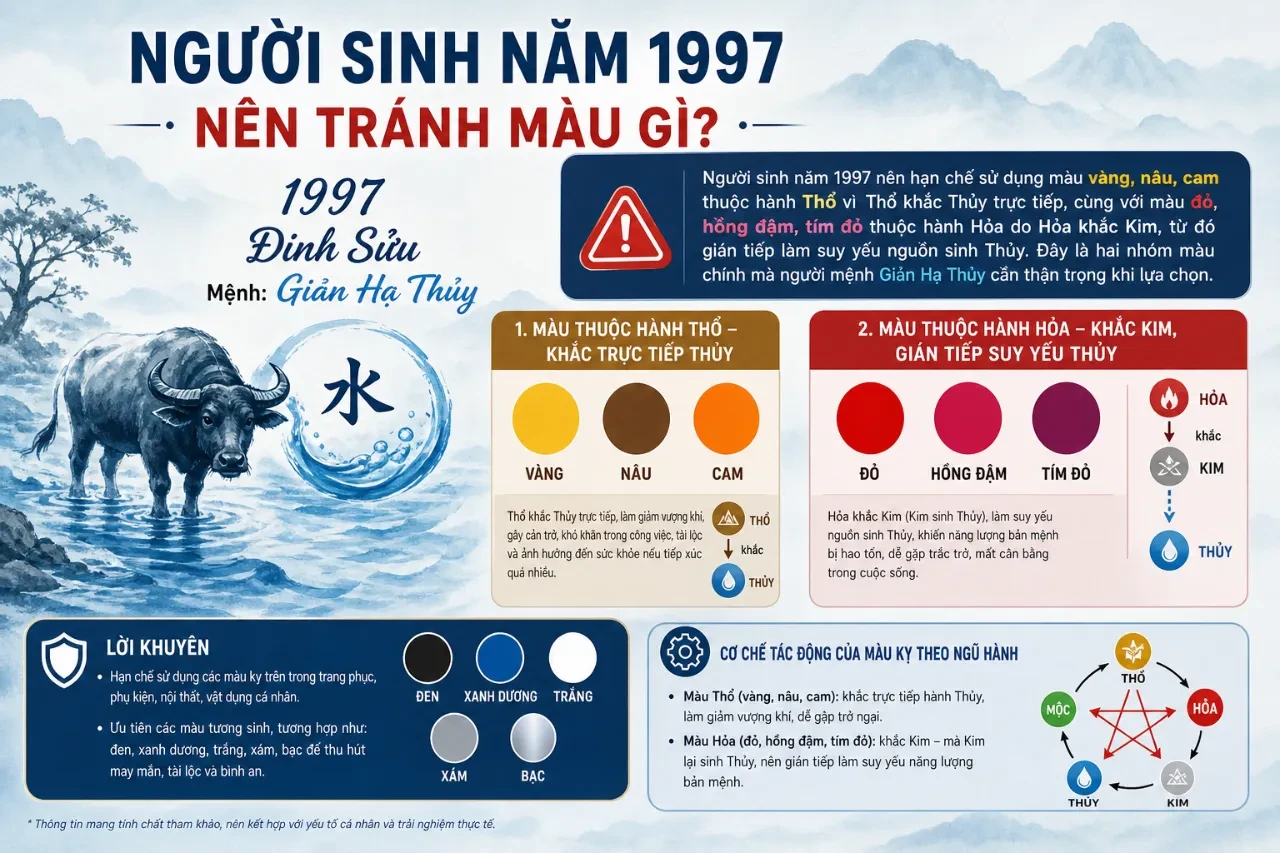 Giải Mã 1997 Mệnh Gì: Đinh Sửu Giản Hạ Thủy Hợp Màu, Hợp Tuổi Và Hướng Phong Thủy