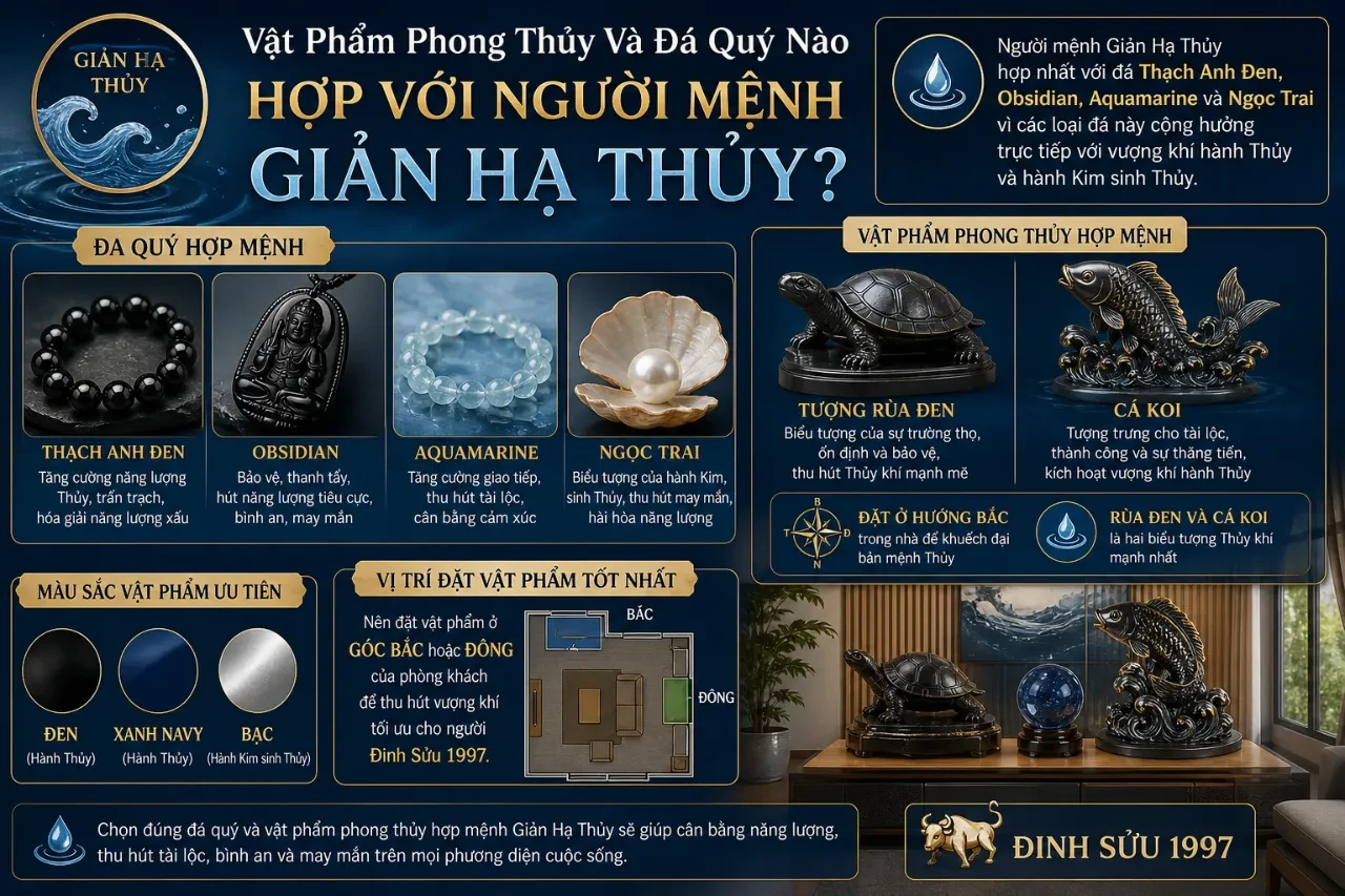 Vật Phẩm Phong Thủy Và Đá Quý Nào Hợp Với Người Mệnh Giản Hạ Thủy?